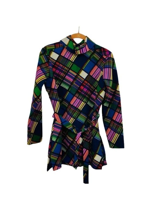 Tops - Vintage Sunny South Belted Turtleneck Blouse Womens 30 (Bust) Used Colorful 60s
